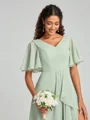 A-line/Princess V-neck Floor-Length Short Sleeves Chiffon Bridesmaid Dress
