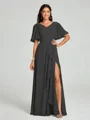 A-line/Princess V-neck Floor-Length Short Sleeves Chiffon Bridesmaid Dress