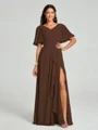 A-line/Princess V-neck Floor-Length Short Sleeves Chiffon Bridesmaid Dress