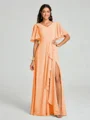A-line/Princess V-neck Floor-Length Short Sleeves Chiffon Bridesmaid Dress