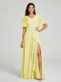 A-line/Princess V-neck Floor-Length Short Sleeves Chiffon Bridesmaid Dress