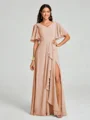 A-line/Princess V-neck Floor-Length Short Sleeves Chiffon Bridesmaid Dress