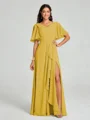 A-line/Princess V-neck Floor-Length Short Sleeves Chiffon Bridesmaid Dress