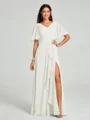 A-line/Princess V-neck Floor-Length Short Sleeves Chiffon Bridesmaid Dress