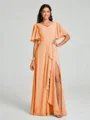 A-line/Princess V-neck Floor-Length Short Sleeves Chiffon Bridesmaid Dress