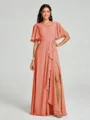 A-line/Princess V-neck Floor-Length Short Sleeves Chiffon Bridesmaid Dress