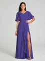 A-line/Princess V-neck Floor-Length Short Sleeves Chiffon Bridesmaid Dress