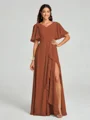 A-line/Princess V-neck Floor-Length Short Sleeves Chiffon Bridesmaid Dress