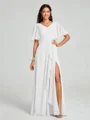 A-line/Princess V-neck Floor-Length Short Sleeves Chiffon Bridesmaid Dress