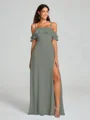A-line/Princess Spaghetti Straps Floor-Length Sleeveless Chiffon Bridesmaid Dress