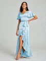 A-line/Princess V-neck Asymmetrical Short Sleeves Silk Like Satin Bridesmaid Dress