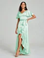 A-line/Princess V-neck Asymmetrical Short Sleeves Silk Like Satin Bridesmaid Dress