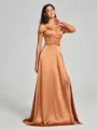 A-line/Princess Sweetheart Sweep Train Sleeveless Silk Like Satin Bridesmaid Dress