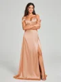 A-line/Princess Sweetheart Sweep Train Sleeveless Silk Like Satin Bridesmaid Dress