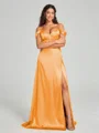 A-line/Princess Sweetheart Sweep Train Sleeveless Silk Like Satin Bridesmaid Dress