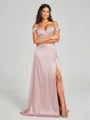 A-line/Princess Sweetheart Sweep Train Sleeveless Silk Like Satin Bridesmaid Dress