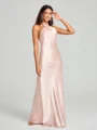 Sheath/Column Halter Floor-Length Sleeveless Silk Like Satin Bridesmaid Dress