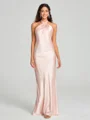 Sheath/Column Halter Floor-Length Sleeveless Silk Like Satin Bridesmaid Dress