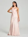 Sheath/Column Halter Floor-Length Sleeveless Silk Like Satin Bridesmaid Dress