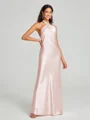 Sheath/Column Halter Floor-Length Sleeveless Silk Like Satin Bridesmaid Dress