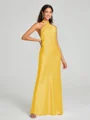 Sheath/Column Halter Floor-Length Sleeveless Silk Like Satin Bridesmaid Dress