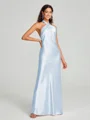Sheath/Column Halter Floor-Length Sleeveless Silk Like Satin Bridesmaid Dress