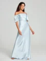 Sheath/Column Off-the-Shoulder Floor-Length Short Sleeves Silk Like Satin Bridesmaid Dress