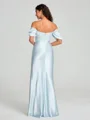 Sheath/Column Off-the-Shoulder Floor-Length Short Sleeves Silk Like Satin Bridesmaid Dress