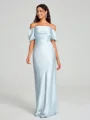 Sheath/Column Off-the-Shoulder Floor-Length Short Sleeves Silk Like Satin Bridesmaid Dress