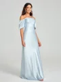 Sheath/Column Off-the-Shoulder Floor-Length Short Sleeves Silk Like Satin Bridesmaid Dress