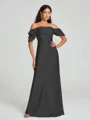 Sheath/Column Off-the-Shoulder Floor-Length Short Sleeves Silk Like Satin Bridesmaid Dress