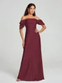 Sheath/Column Off-the-Shoulder Floor-Length Short Sleeves Silk Like Satin Bridesmaid Dress