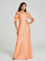 Sheath/Column Off-the-Shoulder Floor-Length Short Sleeves Silk Like Satin Bridesmaid Dress