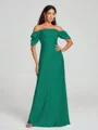 Sheath/Column Off-the-Shoulder Floor-Length Short Sleeves Silk Like Satin Bridesmaid Dress