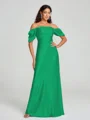 Sheath/Column Off-the-Shoulder Floor-Length Short Sleeves Silk Like Satin Bridesmaid Dress
