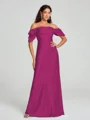 Sheath/Column Off-the-Shoulder Floor-Length Short Sleeves Silk Like Satin Bridesmaid Dress