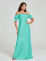 Sheath/Column Off-the-Shoulder Floor-Length Short Sleeves Silk Like Satin Bridesmaid Dress