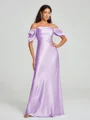 Sheath/Column Off-the-Shoulder Floor-Length Short Sleeves Silk Like Satin Bridesmaid Dress