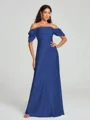 Sheath/Column Off-the-Shoulder Floor-Length Short Sleeves Silk Like Satin Bridesmaid Dress