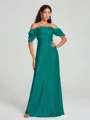 Sheath/Column Off-the-Shoulder Floor-Length Short Sleeves Silk Like Satin Bridesmaid Dress