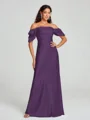 Sheath/Column Off-the-Shoulder Floor-Length Short Sleeves Silk Like Satin Bridesmaid Dress