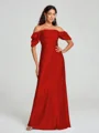 Sheath/Column Off-the-Shoulder Floor-Length Short Sleeves Silk Like Satin Bridesmaid Dress