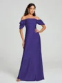 Sheath/Column Off-the-Shoulder Floor-Length Short Sleeves Silk Like Satin Bridesmaid Dress