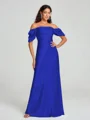Sheath/Column Off-the-Shoulder Floor-Length Short Sleeves Silk Like Satin Bridesmaid Dress