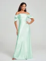 Sheath/Column Off-the-Shoulder Floor-Length Short Sleeves Silk Like Satin Bridesmaid Dress