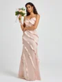 Sheath V-neck Ruffles Floor-Length Silk Like Satin Bridesmaid Dress