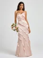 Sheath V-neck Ruffles Floor-Length Silk Like Satin Bridesmaid Dress