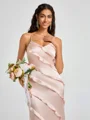 Sheath V-neck Ruffles Floor-Length Silk Like Satin Bridesmaid Dress