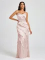 Sheath V-neck Ruffles Floor-Length Silk Like Satin Bridesmaid Dress