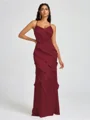 Sheath V-neck Ruffles Floor-Length Silk Like Satin Bridesmaid Dress